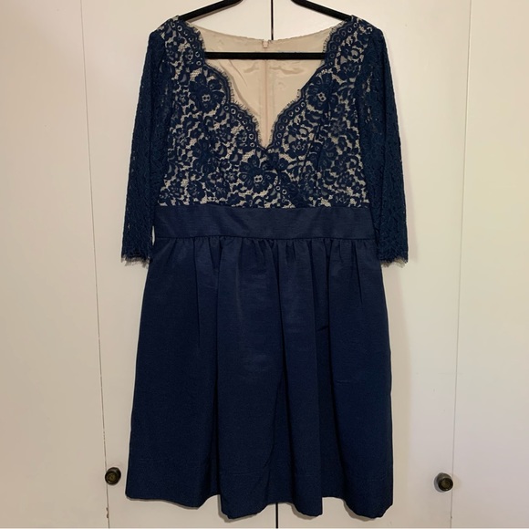 Eliza J Navy Fit & Flare Lace & Faille Navy Cocktail/Formal  Dress - Picture 3 of 11